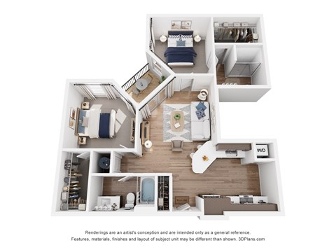 Floor plan for 2 beds, 2 baths, 1030 sqft